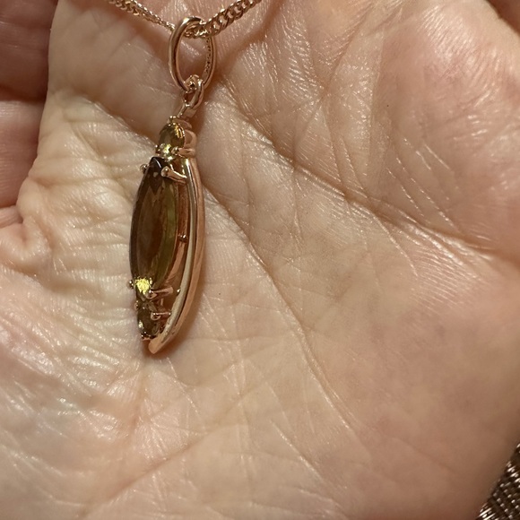 Light Brown Crystal Pendant Necklace for Women 585 Rose Gold Necklace - Picture 4 of 5